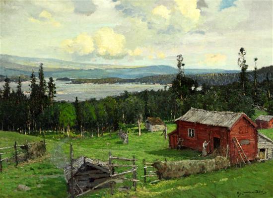 Samuel John Lamorna Birch (1869-1955) A Norwegian farm 25 x 35in.